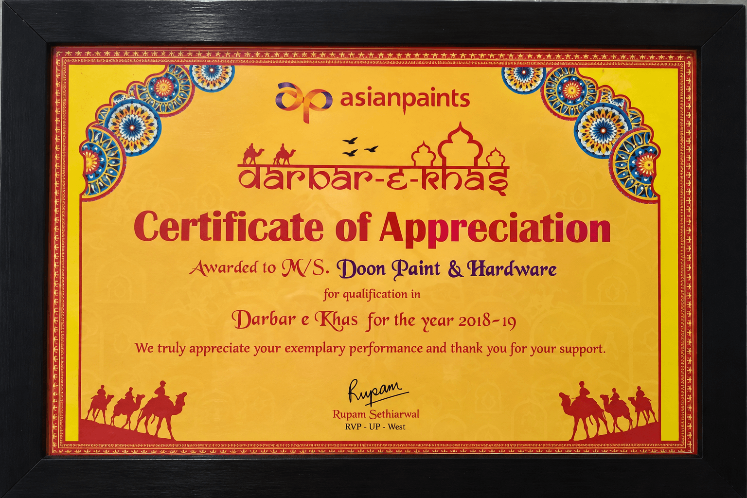 Certificate of Appreciation — Darbar-e-Khas