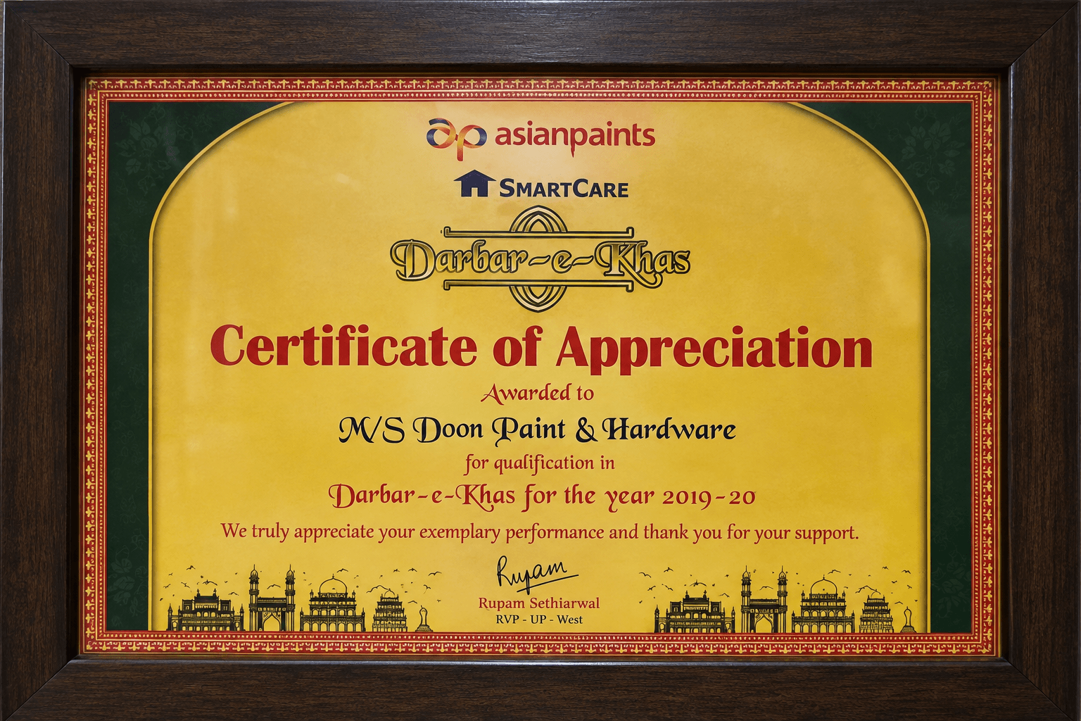 Certificate of Appreciation — Darbar-e-Khas